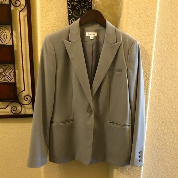 Calvin Klein Blazer One Button Heather Grey Blazer Size 10 - Picture 2 of 7